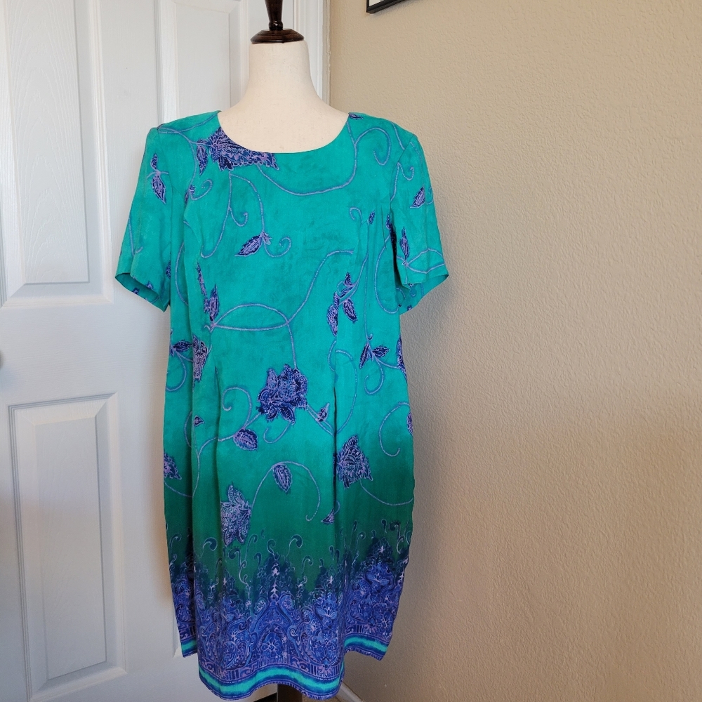 Vintage Vibrant Floral Print Shift Dress Size 14WP